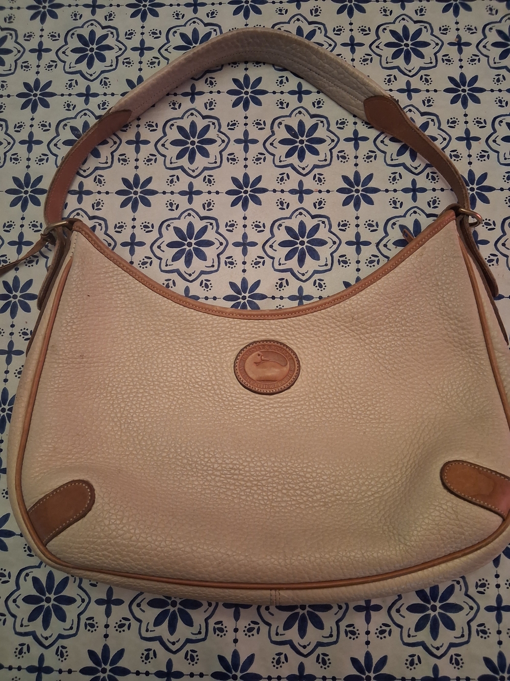 Dooney & Bourke Cream Shoulder Hobo with Tan Trim